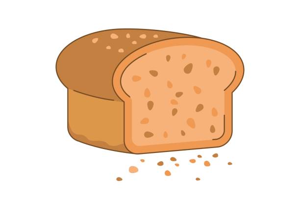 stück brot mit brotkrümeln. cartoon-vektor-illustration. kann für sticker oder web-anwendung verwenden. flaches bild isoliert auf weißem hintergrund. - bread crumbs stock-grafiken, -clipart, -cartoons und -symbole