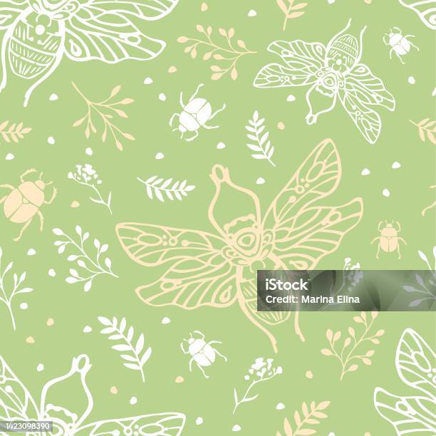 Buddhist Pattern Insects Seamless Pattern Of Insects And Botanical Elements Stock Illustration ...