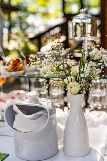 istock Luxury table full of dinner snacks. Catering wedding celebration. 1423098555