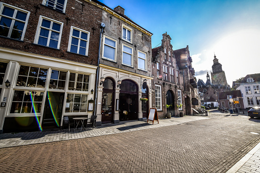 Building Entrances On Cobbled Street In Zutphen, The Netherlands