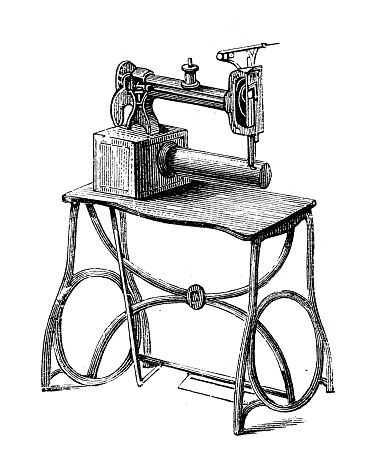 Antique illustration, applied mechanics and machines, textile industry: Shoemaker Sewing Machine