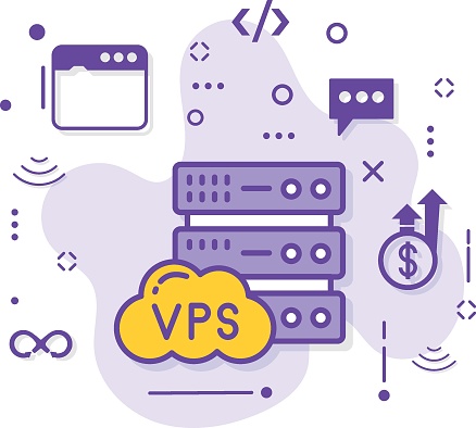Cloud Virtual Private Server or VPS Concept, virtualized resources as a service Vector Icon Design, Cloud computing and Web hosting services Symbol, Data Center Sign, Data Storage Stock illustration