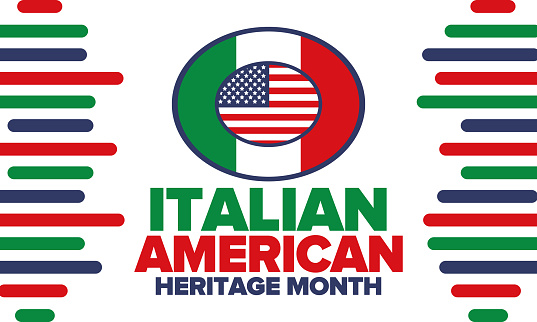 National Italian American Heritage Month. Happy holiday celebrate annual in October. Italy and United States flag. Culture month. Patriotic design. Poster, card, banner, template. Vector illustration