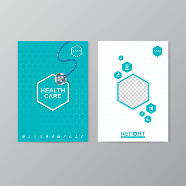 ilustrações, clipart, desenhos animados e ícones de saúde e cobertura médica modelo de design relatório a4 - print printout brochure flyer
