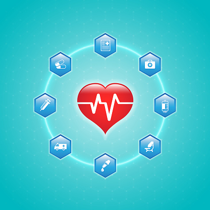 healthcare, heart and heartbeat and flat icons in  medical
