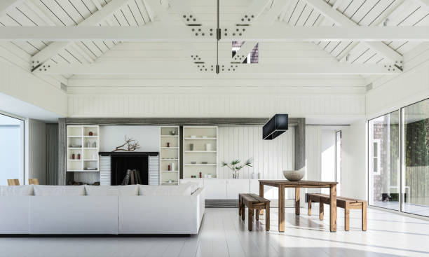 istock White Log Cabin Living Room 1423107446