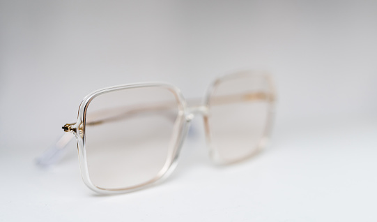 Stylish classical vision accessory. Modern eyeglasses close up view.