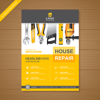 construction tools cover A4 template for a report and brochure design, flyer, leaflets decoration for printing and presentation vector illustration