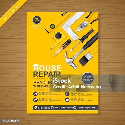 istock construction tools cover A4 template for a report and brochure design, flyer, leaflets decoration for printing and presentation vector illustration 1423114095