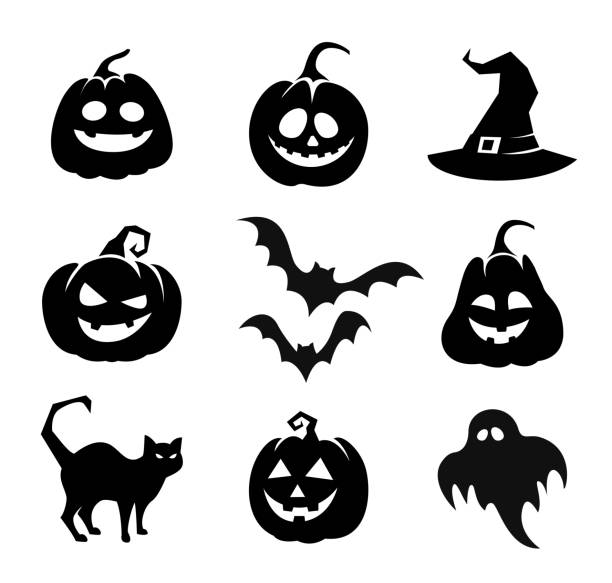 illustrations, cliparts, dessins animés et icônes de collection d’icônes happy halloween - halloween