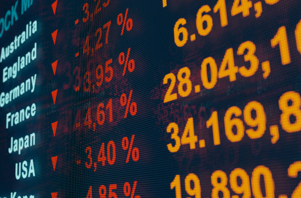 istock Stock exchange is falling, market indices down. 1423115619