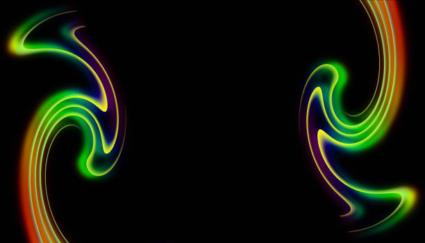 istock Decorative multicolored abstract curves on black background with space for text. 1423116356