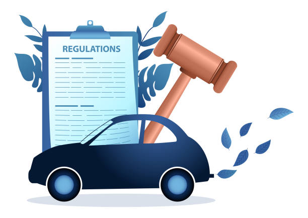 Car emissions regulations Car produced clean emissions with gavel justice and regulations document on the background, car emissions regulations vector illustration Advantages of Otto Car Insurance stock illustrations