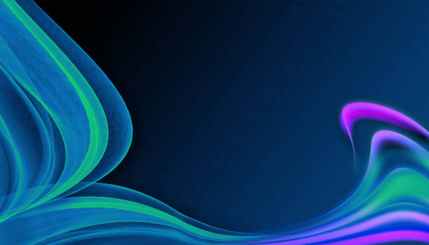 istock Decorative abstract curves on a dark blue background with space for text. Blue green and pink colors. 1423116491