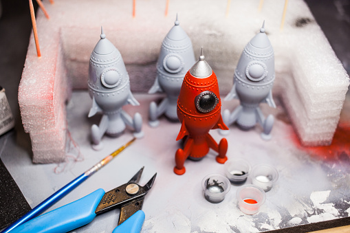 small rockets made in 3D resin printing