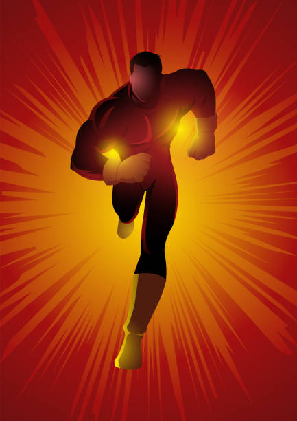 Superhero running against splash light vector art illustration