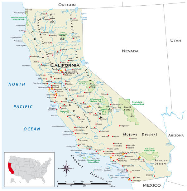 высокодетализированная физическая карта американского штата калифорния - map san francisco bay area california cartography stock illustrations