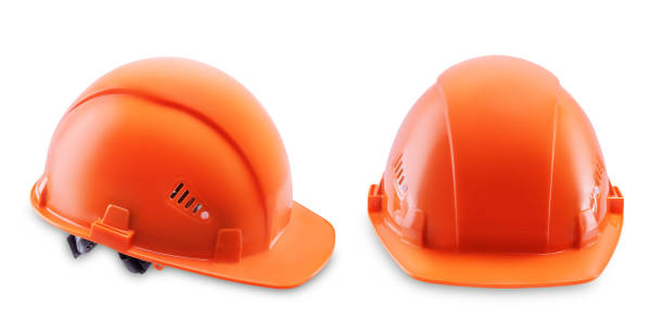 istock Orange plastic helmet on a white isolated background 1423128249