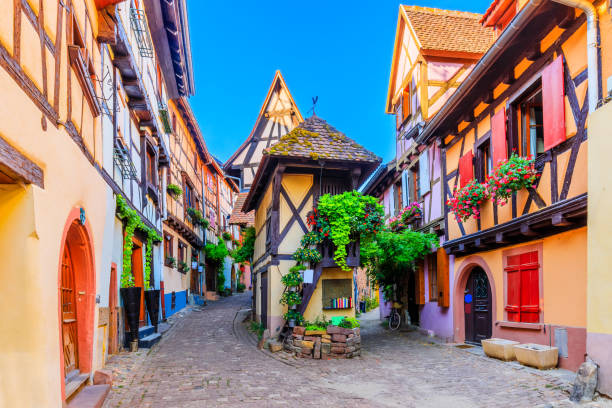Eguisheim, Alsace, France. Eguisheim, France. Colorful half-timbered houses in Alsace. colmar stock pictures, royalty-free photos & images
