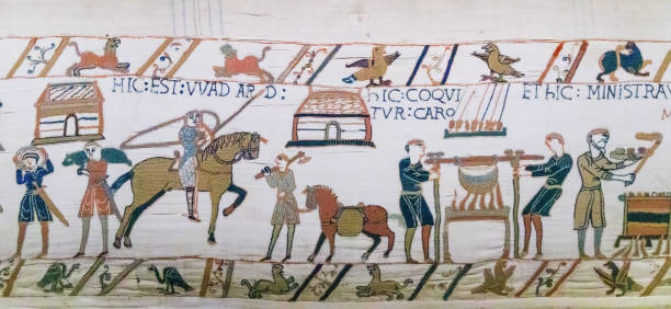 bayeux, normandia w północno-zachodniej francji. - tkanina z bayeux obrazy zdjęcia i obrazy z banku zdjęć