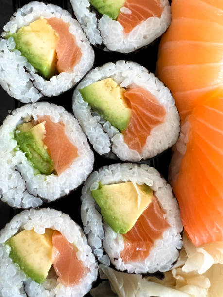istock closeup shot of sushi with avocado and fish 1423136474
