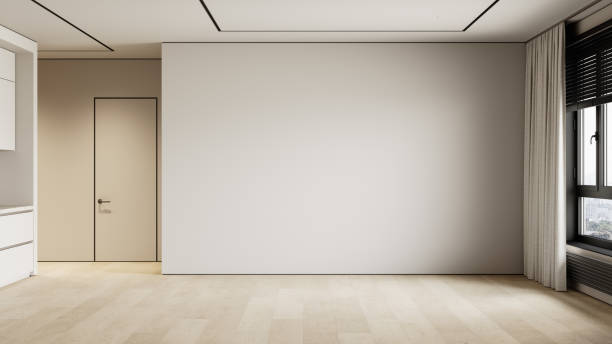 istock Empty beige contemporary minimalist interior with blank wall. 3d render illustration mockup. 1423139044