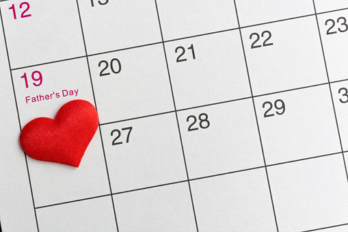 Red heart shape on the date of the 19th day in the calendar. Important calendar date to remember.