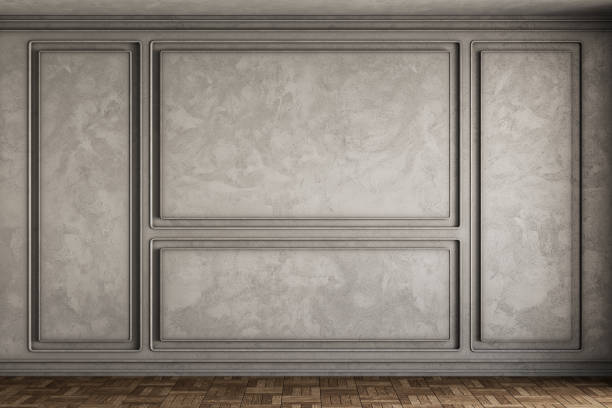 istock Interior with blank wall with concrete panels, moldings and 1423139591