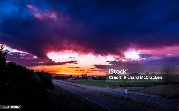 Beautiful Sunset Near Grand Junction Colorado And Interstate I70 Colorado With A Farm And Ranch In Background Stock Photo - Download Image Now
