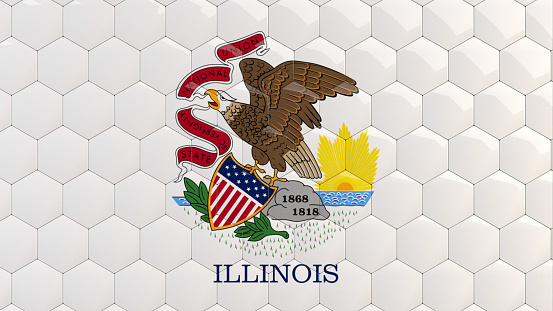 Abstract Illinois State Flag Hexagon Background honeycomb glossy reflective mosaic tiles 3D Render, US American State Flag