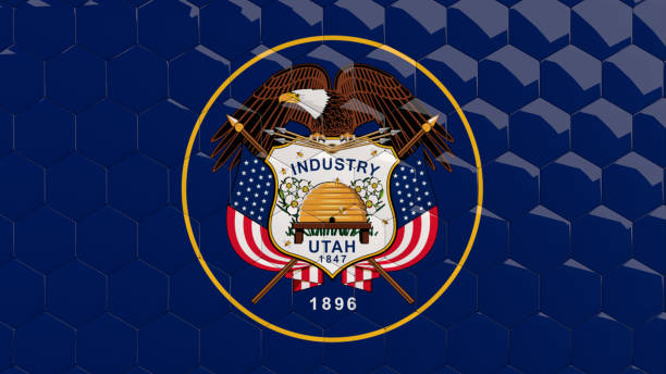 istock Abstract Utah State Flag Hexagon Background honeycomb glossy reflective mosaic tiles 3D Render, USA 1423141346