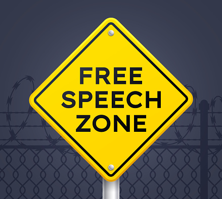 Free speech zone warning road sign concept.