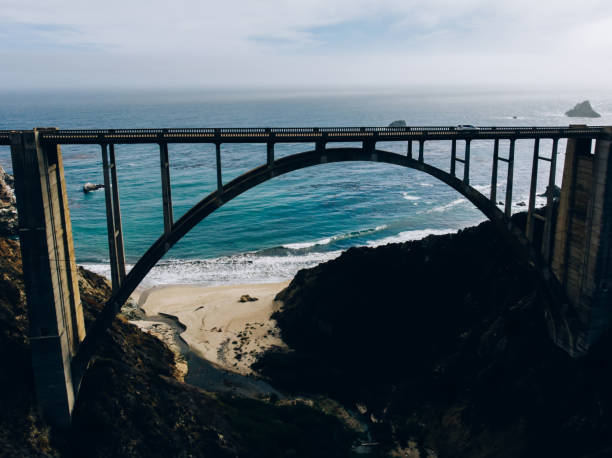 istock Suspension bridge near waving ocean 1423151807