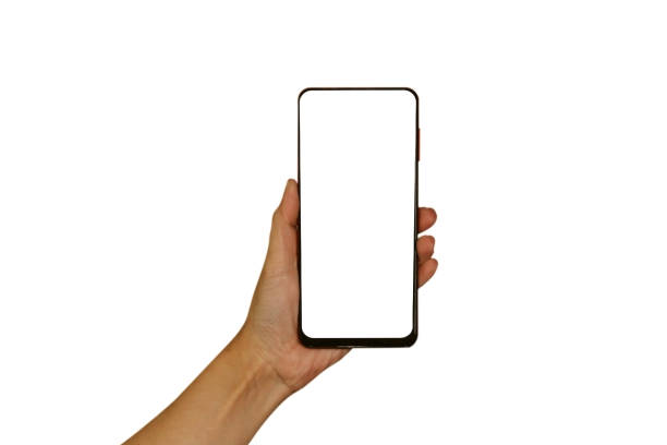 istock A woman's hand is holding a smartphone. Isolated object on a white background. Template for design. Mocap. 1423152065