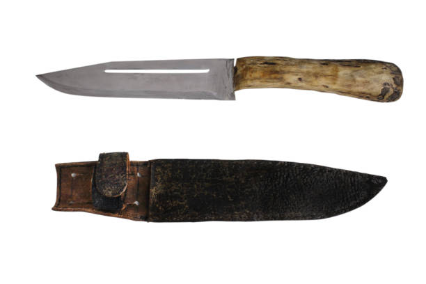istock Handmade hunting knife with sheath. Isolated objects on a white background. 1423152076