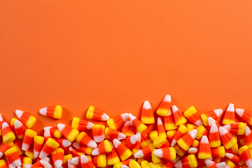 Traditional Halloween Candy Corn Candies With Copy Space.