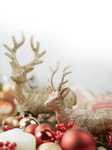 A close up of a reindeer christmas decoration, holiday backgroind