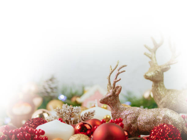 istock Bright Christmas Background with gold reindeer on light background 1423153775