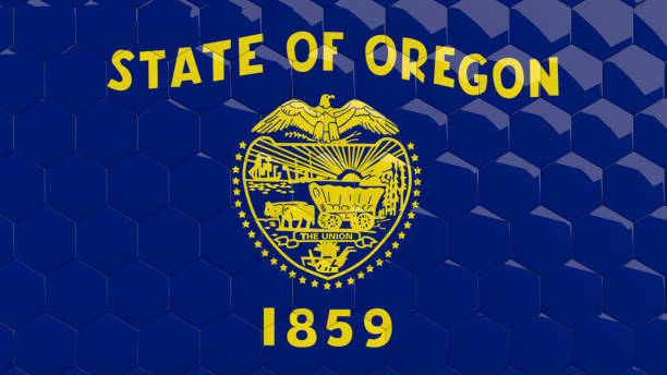 istock Abstract Oregon State Flag Hexagon Background honeycomb glossy reflective mosaic tiles 3D Render, USA 1423153900
