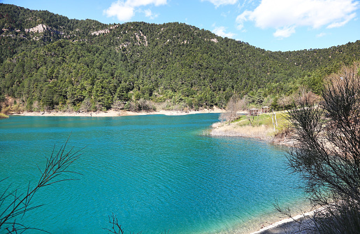 landscape of lake Tsivlou Achaia Peloponnese Greece - spring scenery greek lake