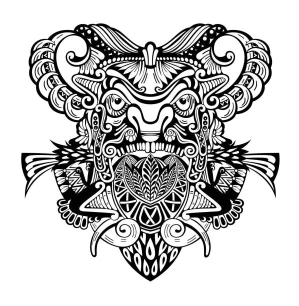 Vector illustration of Polynesian tattoo design mask.  Native ornament, isolated on white, vector illustration