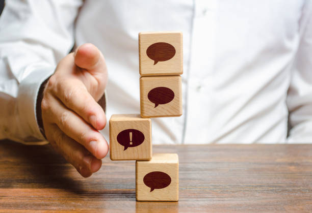 istock Building a verbal structure. Education and communication skills. Make up your mind. Erudition, knowledge vocabulary. Form an opinion from the information. Manipulation and verbal influence. 1423157941