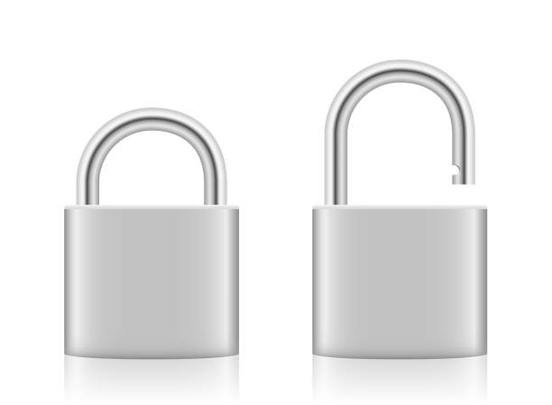 Padlock Locked Unlocked Blank Silver Steel Security Device vector art illustration