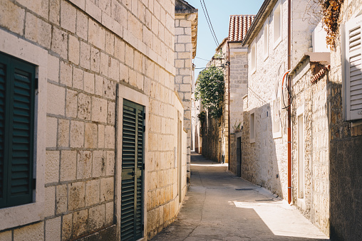 Citiy streets of stone buildings Sutiva, Adriatic sea