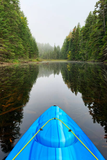 Kayakyng in early fall, Quebec stock photo