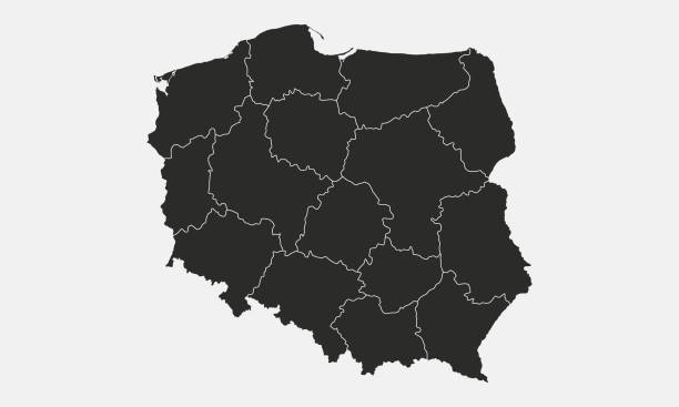 mapa polski z regionami wyizolowanymi na białym tle. zarys mapy polski. ilustracja wektorowa - lesser poland stock illustrations