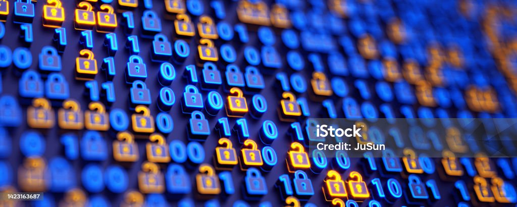 Encryption Your Data Binary Code And Digital Lock Hacker Attack And ...