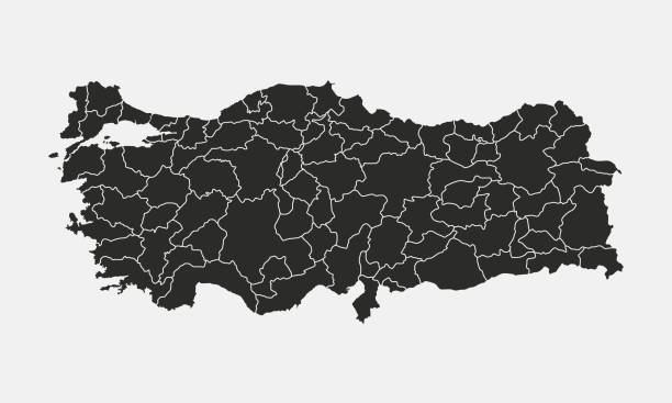 지역과 터키지도, 흰색 배경에 고립 된 지방. 터키의 개요지도. 벡터 일러스트 레이 션 - 터키 stock illustrations