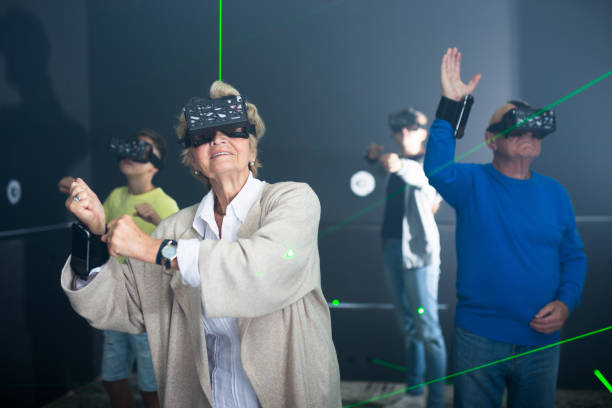Family playing VR games together