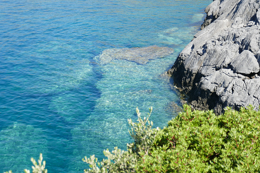 Typical coastline near Monopoli : high and rocky coast characterized by small sandy coves with cliffs, rocky arches and sea caves.